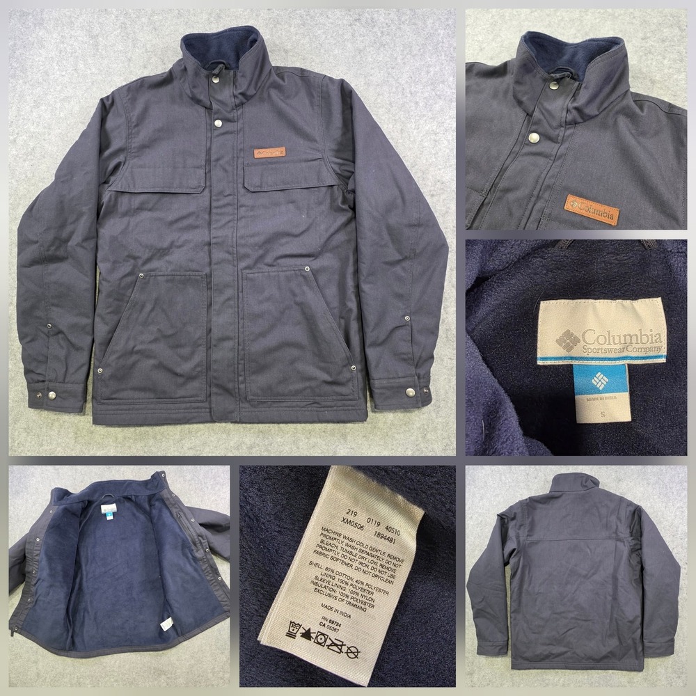 Columbia Jacket Mens Small Gray Canvas Fleece Lined Insulated Field Outdoor‎